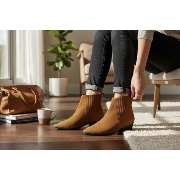 Marc Fisher Yarita Size 10M Brown Suede Pull On Pointed Toe Ankle Bootie - Picture 1 of 13